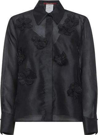 Max Mara Zijden organza shirt - Dames - Overhemden - Zwart - M - Organza - Overhemden