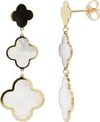 Italian Gold, Inc 14K Yellow Gold 3 Clover Dangle Earrings - Mother of Pearl