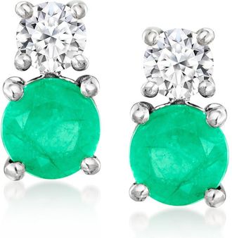 Ross-Simons Emerald and. Lab-Grown Diamond Earrings in Platinum