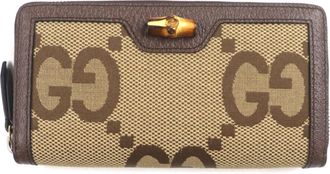 Gucci Bamboo Beige Brown Bamboo Gg Canvas Long Wallet (Bi-Fold) (Pre-Owned)