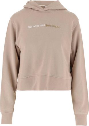 Palm Angels Beige Logo Hood Sweatshirt
