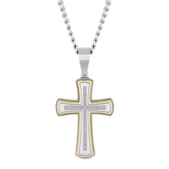 Robert Alton 1/6CTW Diamond Stainless Steel with Yellow Finish Cross Pendant