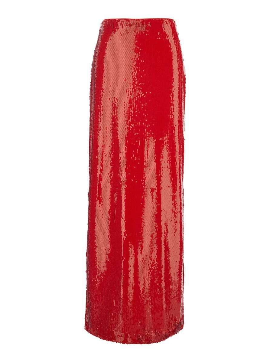 【送料&関税込】MSGM Red Sequin Skirt With Rear Single Slit Msgm Red Sequin Skirt With Rear Single Slit In Tech Fabric