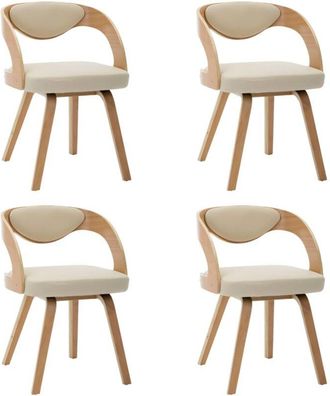 vidaXL Vidaxl - Sillas de comedor 4 uds madera curvada y cuero sintético crema