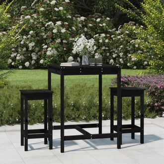 vidaXL Set De Mesa Y Taburetes Altos Jard&iacute;n 3 Pzas Madera Pino Negro Vidaxl