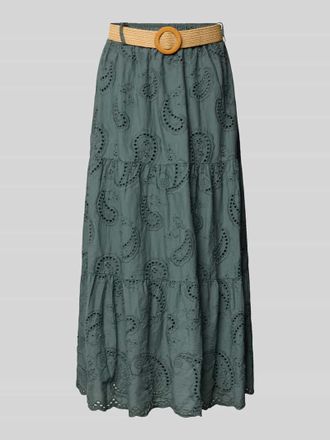 Zabaione Midirock mit Lochstickerei und G&uuml;rtel Modell Mi44mii in Khaki, Gr&ouml;&szlig;e XXL