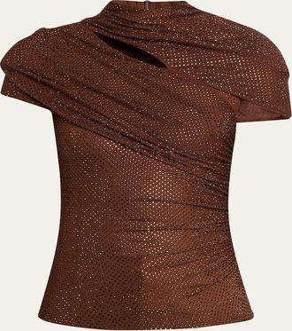 Self Portrait Rhinestone Cutout Mesh Top