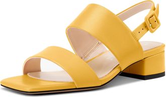 Castamere Womens Chunky Block Low Heel Peep Open Square Toe Buckle Sandals Dress Casual Party Shoes 3.5 CM Heels Yellow 3.5 UK