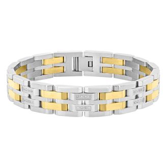 Robert Alton 3/8CTW Diamond Stainless Steel With Yellow Finish Mens Link Bracelet