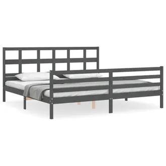 Berkfield Home Bed Frame with Headboard Grey 200x200 cm Solid Wood
