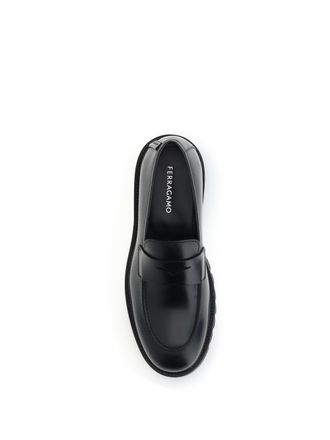 Ferragamo Mens Penny Loafers Black Upper: Calf Leather Trainers Sneaker