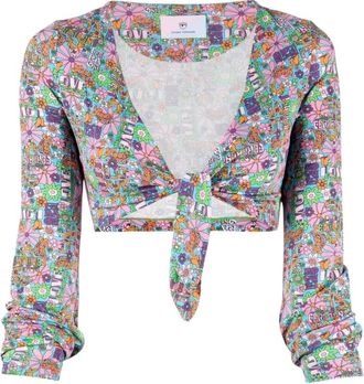 Chiara Ferragni Floral-print Cropped Wrap Top - Dames - Longsleeves - Veelkleurig - S - Spandex - Tops