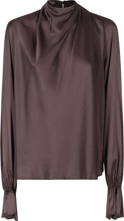 Raquel Diniz Chocolate Moona LS Draped Waterfall Viscose Blouse