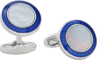 Link Up Round Mother of Pearl Cufflinks with Blue Border in White at Nordstrom