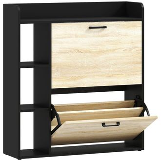 HOMCOM Zapatero estrecho 83x24x90.5 cm natural y negro
