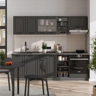 Vicco Mueble De Cocina R-line, Antracita Casa De Campo/antracita, 240 Cm, Et M&aacute;rmol