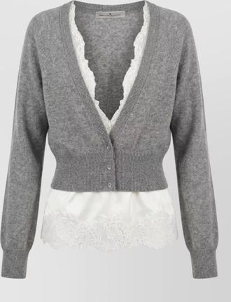 Ermanno Scervino cashmere lace-trim v-neck ribbed cardigan