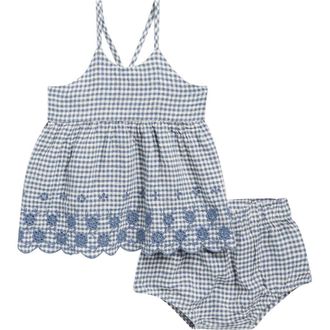 Rylee + Cru Zenni Linen Blend Tank & Bloomers Set in Marine at Nordstrom, Size 12-18M