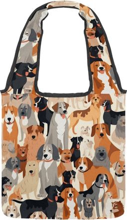 Generic Different Breeds of Dog Reversible Canvas Shoulder Tote - Double-Sided Print, 12oz Cotton, 27cm Drop, Fold-Flat Bag for Travel, Shopping, Street Outin