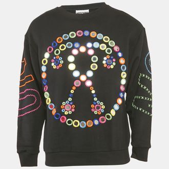 Moschino Black Mirror Embroidered Cotton Crew Neck Sweatshirt XS
