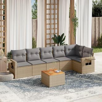 vidaXL Vidaxl - Set Sof&aacute;s De Jard&iacute;n 7 Piezas Y Cojines Rat&aacute;n Sint&eacute;tico Beige