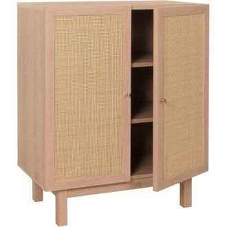 Hhg Credenza HHG 394, mobile cassettiera, vani portaoggetti, legno massiccio mango Kubu rattan 98x79x42cm, naturale