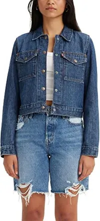 Levi's Original Trucker Jacket Womens Blue Snap Button Front Crop GBO1735