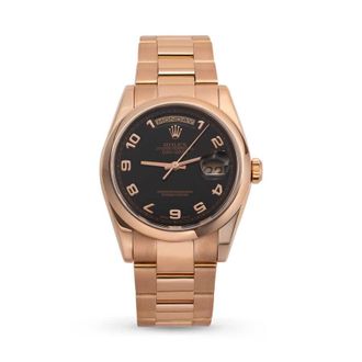 Rolex Pre-owned Rolex Day-Date Automatic Chronometer Black Dial Unisex Watch 118205 BKAO