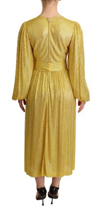 Dolce & Gabbana Womens Yellow Crystal Mesh Pleated Maxi Dress Cotton Nylon Elastane