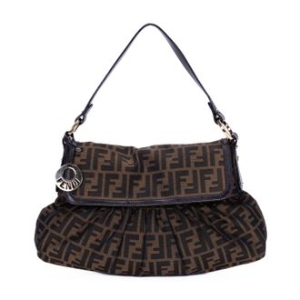 Fendi Pre-owned Womens Chef Flap Hobo Shoulder Bag - Brown - One Size