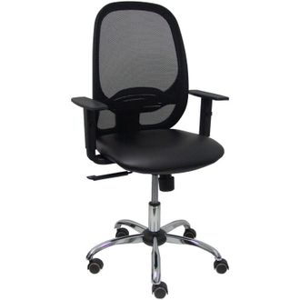 Piqueras y Crespo Silla Cilanco Negra Malla Negra Asiento Similpiel Negro Brazo Regulable Base Cromada