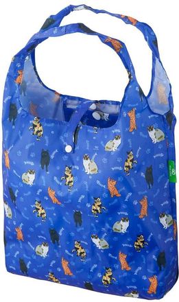 Eco Chic Lightweight Foldable Reusable Shopping Bag Water Resistant Tote Bag (Beloved Cats Blue)
