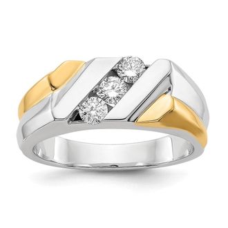 Diamond2Deal 14k Two-tone Lab Grown Diamond 3-Stone Wedding Band Ring 1/2Ct Clarity- VS Color- G-H
