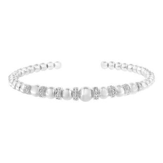House of Brilliance Silver 1/4 Cttw Diamond Rondelle Graduated Ball Bead Cuff Bangle Bracelet in White at Nordstrom