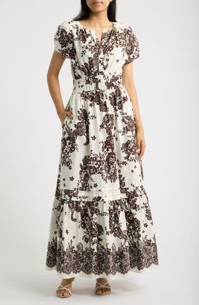 CeCe by Cynthia Steffe Puff Sleeve Cotton Maxi Dress in Egret at Nordstrom, Size X-Large