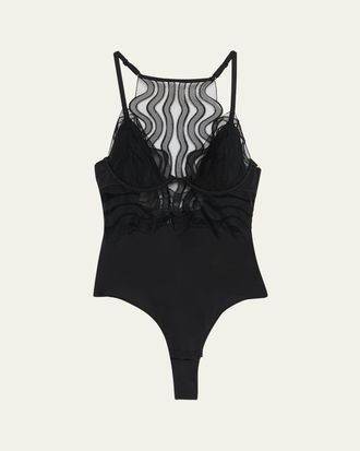 Livy Electra Embroidered Mesh & Microfiber Bodysuit