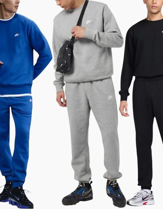 Nike Mens Nike Club Mens Tracksuit Crew Neck Pullover Sweatshirt Fleece - Black - Size: XL