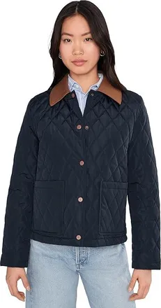 Lauren Ralph Lauren Single Breasted Quilt Twill Collar Womens Jacket Dark Navy : XL, Polyester