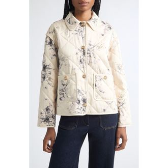 Cinq &agrave; Sept Sketched Floral Alexa Quilted Jacket in Gardenia/black at Nordstrom, Size X-Large