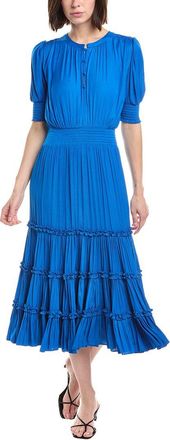 T Tahari Elbow Sleeve Split Neck Tiered Midi Dress