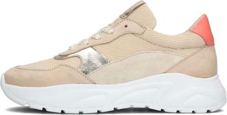 Omoda Schoenen, Dames, Beige, 38 EU, Leer, Beige Sneakers met Gouden Accenten