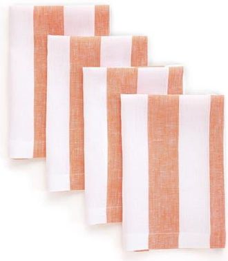 Solino Home Linen Dinner Napkins Set of 4, 20 x 20 Inch for Dining Table, Holiday and Everyday Table Decor - Cabana Stripe in Orange And White at