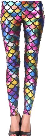 Generic Kids Fish Scale Mermaid Leggings Girls Disco Sparkle Fancy Shiny Metallic Pants[Multi Colour Mermaid,11-12 Years]
