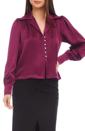 Karen Kane Satin Button-Up Shirt in Wine at Nordstrom, Size X-Small