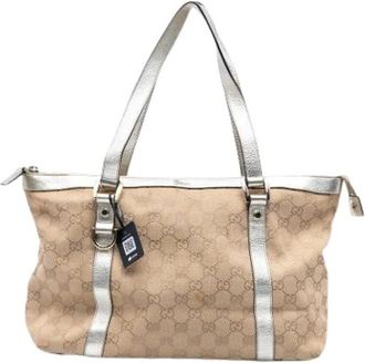 Gucci Pre-owned Tote Bags, female, Beige, Size: ONE SIZE Pre-owned Canvas Tote