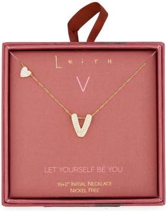 Leith Cubic Zirconia Heart & Bubble Initial Pendant Necklace in V- Clear- Gold at Nordstrom Rack