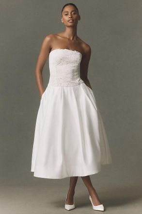 BHLDN Strapless Satin Midi Dress