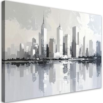 Feeby Cuadro En Lienzo, Rascacielos De Nueva York Arquitectura Urbana En Blanco, 120x80