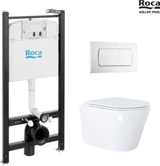 Roca Bastidor Empotrado Roca Active Pack Cisterna Y Pulsador Blanco Brillo, Inodoro Suspendido Orion 51,5 Cm De Koller Pool
