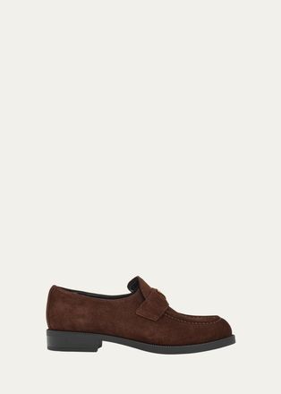 Prada Triangle Logo Suede Penny Loafers